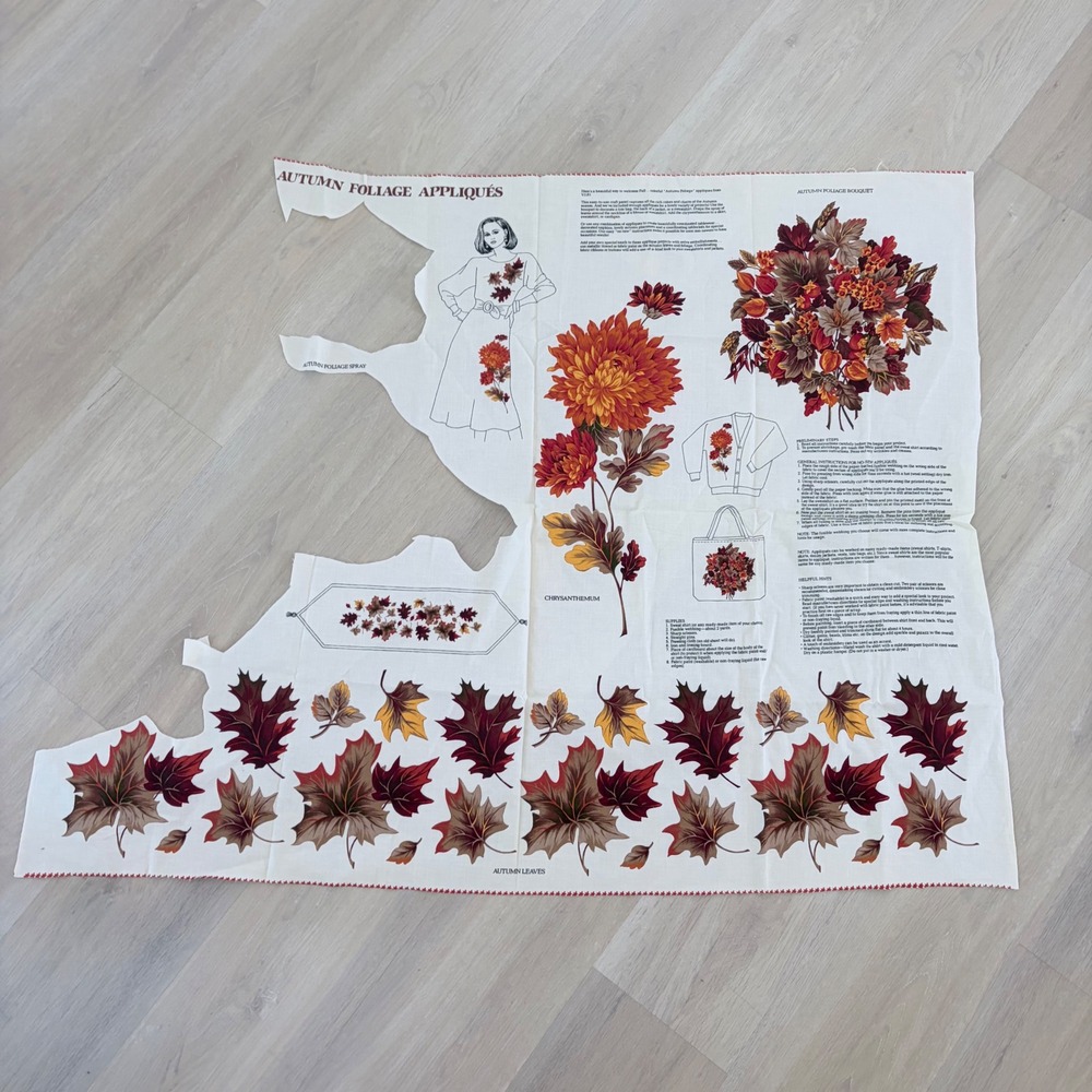 Vintage VIP Autumn Foliage Appliqués Fabric‎ Panel Chrysanthemum Leaves Fall DIY